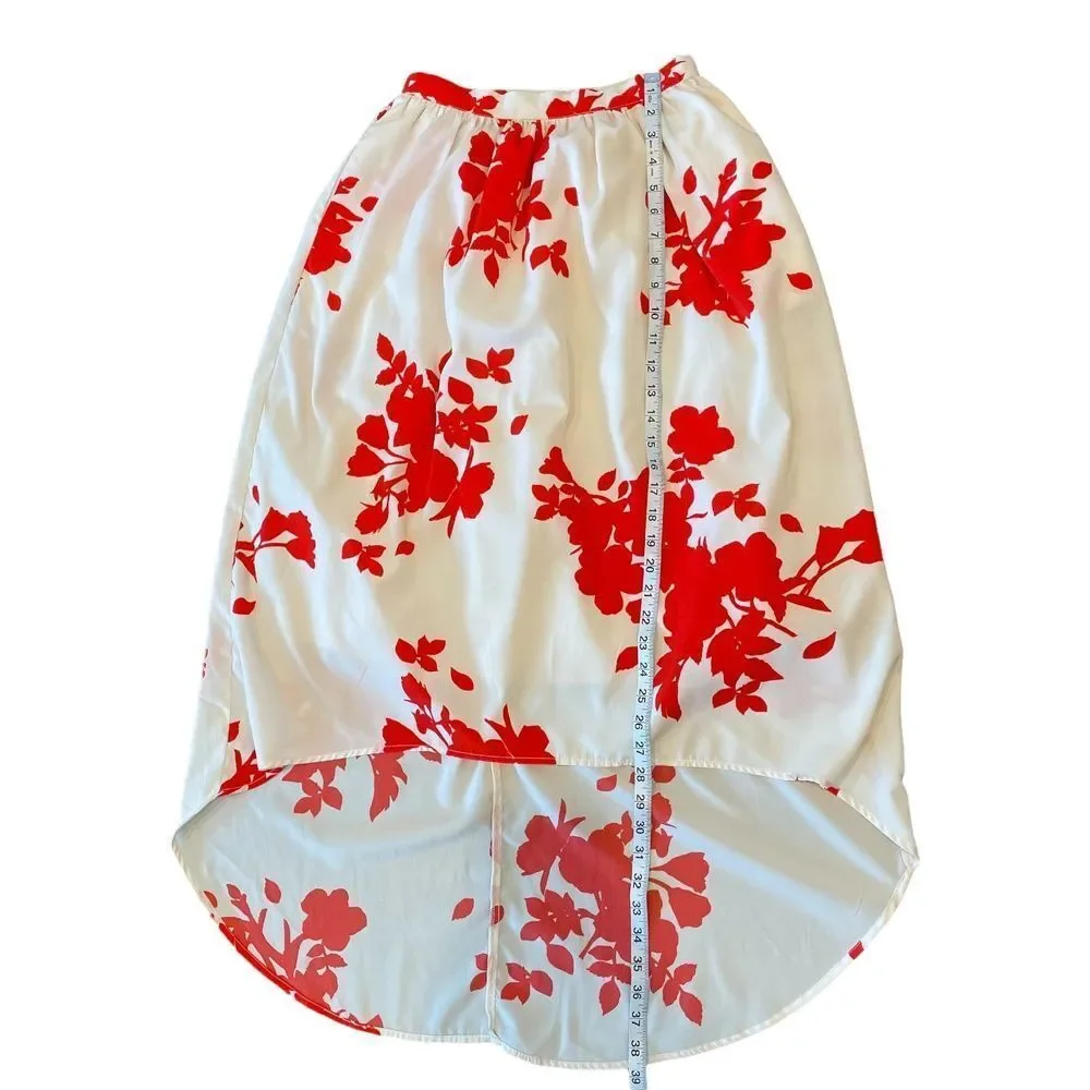 Rules of Etiquette Red White Floral High Low Maxi Skirt Elastic Waist Zipper S